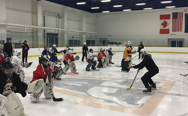 Goalie clinic in session.